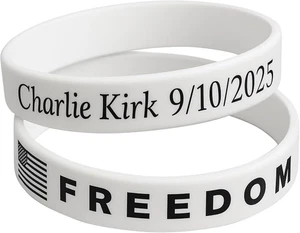 Charlie Kirk Freedom Memorial Silicone Wristband Bracelet for Men & Women - Picture 1 of 12