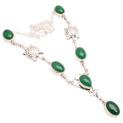 Collana Gioielli Fatti a Mano Pietra Preziosa Onice Verde Placcata Argento... - Immagine 1 di 3