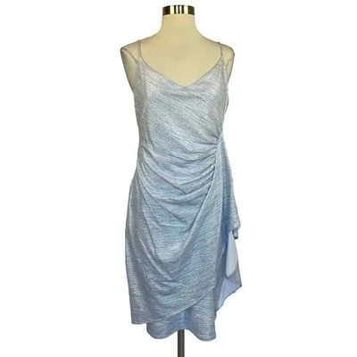 Black Halo Women's Cocktail Dress Size 4 Blue Metallic Sleeveless Ruffled Sheath - image 1 of 4
