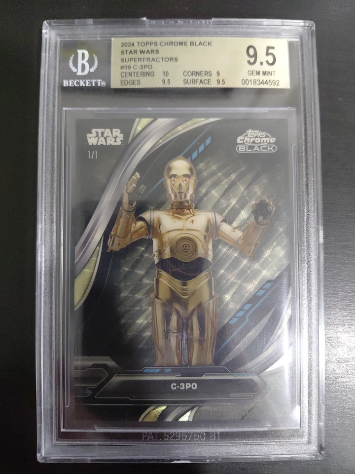 2024 Topps Chrome Black Star Wars C-3PO Superfractor Refractor 1/1 BGS 9.5 - Image 1 of 4