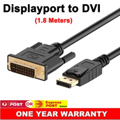 1.8M 6ft DisplayPort DP Male to DVI-D Male Adapter Cable M/M Converter Cord AU - Image 1 of 3