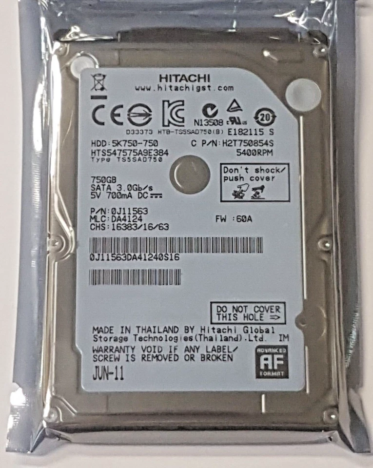 750 GB SATA Hitachi HTS547575A9E384 5400RPM 8MB HDD 2.5" Hard Drive New - Image 1 of 1