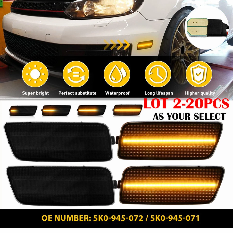 2-20X Para VW MK6 Golf GTI 2010-2014 Ámbar Secuencial LED Marcador Lateral Luz Humo Foto 1 de 4