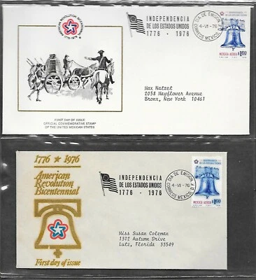 MEXICO 1976 2 DIFF FDC AIR POST STAMPS LIBERTY BELL - Image 1 of 2