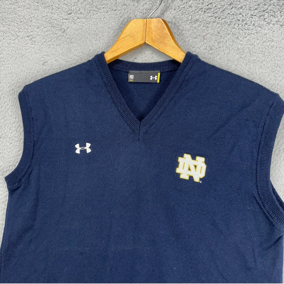Chaleco irlandés de lucha Notre Dame para hombre mediano azul lana hecho en Italia Under Armour Foto 1 de 4