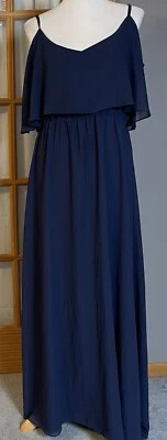 Женские официальный скольжения макси платье 2XL синий шифоновое драпировки верхний свадьбы подружек невесты - Изображение 1 из 4