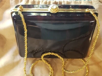 Raro Ojo de Tigre Marrón Italiano Carcasa Dura Metal Cadena Hombro/Bolso de Mano PRECIOSO  Foto 1 de 4