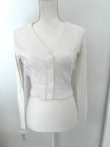 Blue & Cream NYC Satya Cable Cropped Cardigan Sweater XS Work Play Everyday - Picture 1 of 10