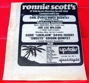Earl Hines/Eddie Lockjaw Davies Gig Vintage ORIG 1978 Press/Mag ADVERT 5"x 4" - Picture 1 of 3