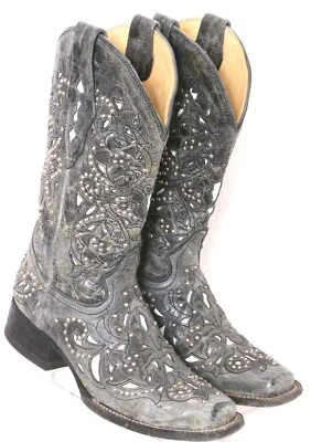 Corral A1147 Gray Studded Inlay Square Toe Cowgirl Western Boots Women's US 6.5M - Image 1 of 4