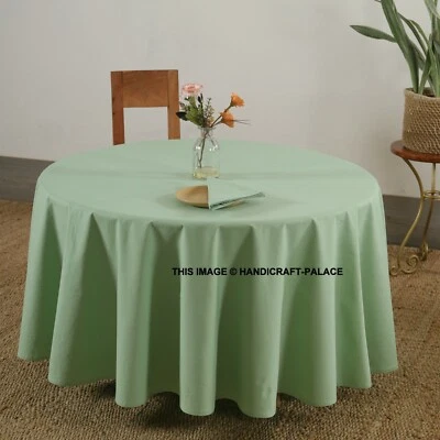 Round Cotton Table Cloth Solid Tablecloth Kitchen Dining Tablecloth Cover Green - Image 1 of 4