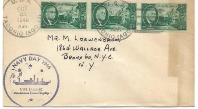 Usa: 1946; Good Cover on board, USS Taconic, sea post, EBN032 - Image 1 of 2