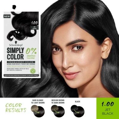 Color de cabello permanente Schwarzkopf Simply 142,5 ml - negro azabache cobertura 100 % gris Foto 1 de 4