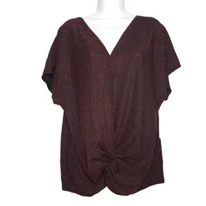 Ivy Ridge Womens Knot Front Black Red Metallic Short Sleeve Top Size XL - Picture 1 of 11