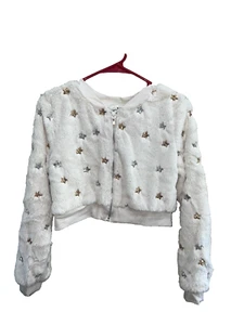 Girls Knitworks Fancy Jacket Size 16 White Gold silver Accents Long Sleeve lined - Picture 1 of 5