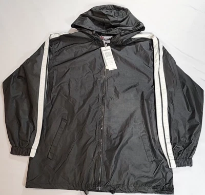 Kenpo Black w/ White Stripe Hooded Varsity Windbreaker Jacket - Size Medium NEW - Image 1 of 4