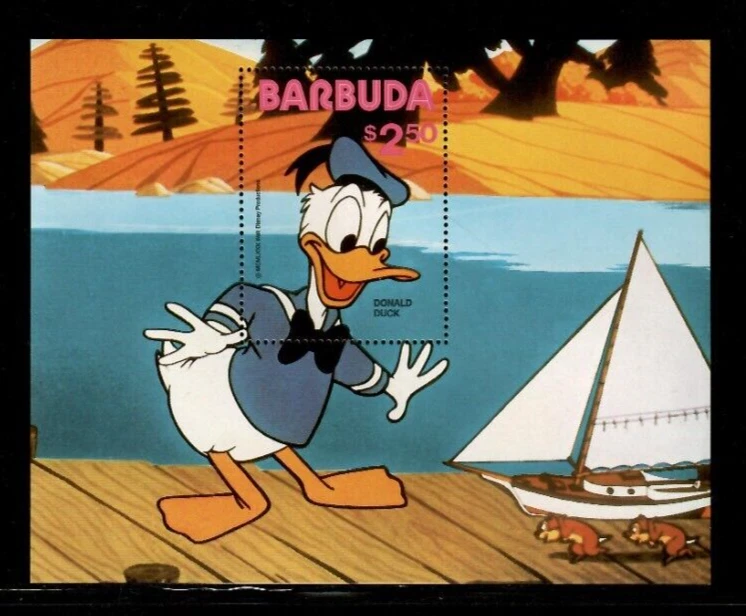 Barbuda 1981 - Pato Donald Disney - Hoja de estampillas de recuerdo - Scott #487 - MNH Foto 1 de 1