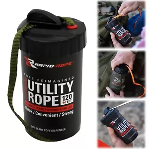 Rapid Rope Canister 120ft Green Flat Tactical Paracord with Dispenser & Cutter - Picture 1 of 9