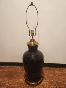 PAUL HANSON Black Glass and Brass 32" Table Lamp, NICE! - Picture 1 of 12