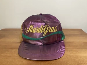 Vintage 90s Mardi Gras Snapback Hat Metallic Purple Gold Green New Orleans - Picture 1 of 6