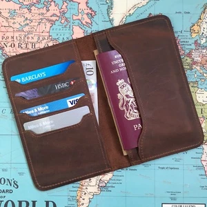Personalized Leather Passport Wallet Leather Field Notes Travel Journal Cover - Picture 1 of 6