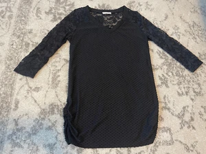 Reborn J Cold Lace 3/4 Sleeve Geometric Design Black Top Small - Picture 1 of 8
