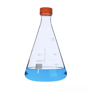 2000ml Glass Erlenmeyer Flask W/Yellow Plastic Screw Cap 2Litre Conical Bottle - Picture 1 of 1