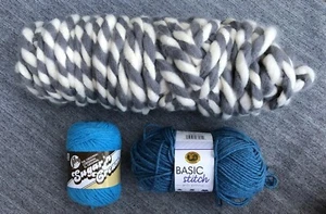 Lot of 3 Yarn Lily Sugar 'n Cream Lion Brand Cotton Acrylic Blue Gray/White - Picture 1 of 7