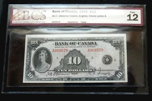 Canada $10, 1935. BCS Fine 12. BC-7 Osborne-Towers, English. Check letter A - Picture 1 of 4