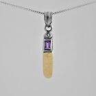 Silver 925 necklace & pendant set purple crystal zircon attached to 9k gold