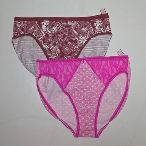 Victoria's Secret 2 neu mit Etikett hohes Bein Baumwolle Slip L Höschen rosa gepunktet rot Blumenmuster - Bild 1 von 7