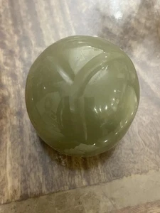 Green Stone Round Shape Sphere Carved Top. Hole In Base. Jade? Soapstone? - Picture 1 of 5