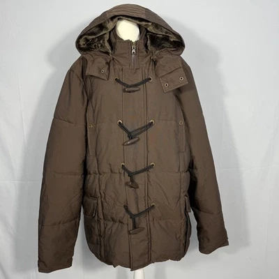 Abrigo Chaqueta Sean John Puffer Para Hombre XXL Marrón Espresso Imitación Piel Capucha Botón Palanca Foto 1 de 4