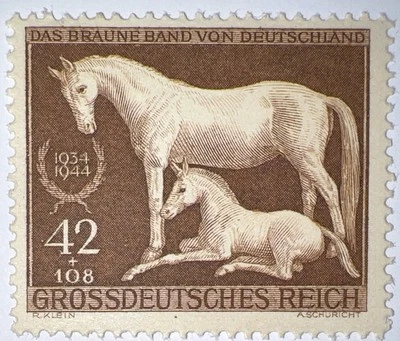 SELOS DE VIAGEM: 1944 Selos da Alemanha Sc #B283 Segunda Guerra Mundial Cavalo de Fita Marrom Estado perfeito, sem marca de charneira og - Imagem 1 de 4