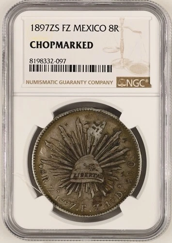 mw29061 Mexico Silver 8 Reales 1897 Zs FZ  Zacatecas Mint  NGC Chopmarked - Image 1 of 2