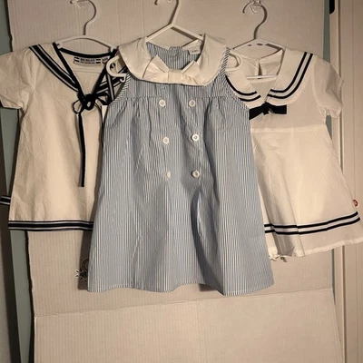 3 Vestidos Marinero 3 Meses, 18-24 Meses Y 2-3 Años Vestidos Azul Y Blanco 2W Foto 1 de 4