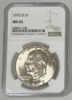 1972-D Ike Dollar MS65 NGC Eisenhower Dollar DDO DDR RPM Errors - Image 1 of 4