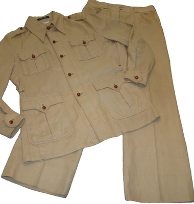 Винтажный 60-х Saks пятой авеню мужской женщин S M хаки сафари Western куртка и брюки - Изображение 1 из 4