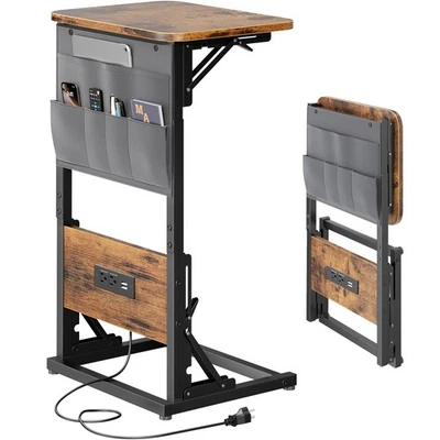 Mesa auxiliar en forma de C con estación de carga, mesa auxiliar ajustable en altura y plegable Foto 1 de 4