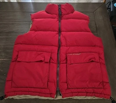 Chaleco acolchado reversible vintage Tommy Hilfiger para hombre rojo y marrón talla M Foto 1 de 4