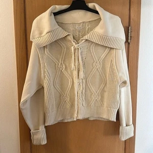 Pilcro Anthropologie Women’s Cable Knit Shawl Collar Sweater Cream Size XL - Picture 1 of 11