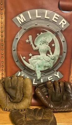 Lote de 3 luvas de beisebol antigas antigas anos 50-60 Dubow etc vintage - Imagem 1 de 4