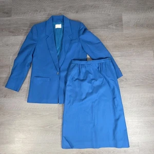 Pendleton Women Wool Blazer Skirt Suit Set Vintage Blue Sz 8 Blazer Skirt 6 USA - Picture 1 of 13