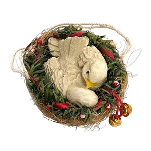 Rustikales Vintage Paar Keramik Vögel im Nest Ornament Kanon fällt Weihnachten - Bild 1 von 2