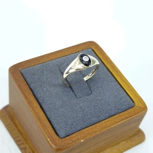 Vintage 9ct Yellow Gold Black Onyx & Diamond-Style Ring – Size L½ | 1980s - Picture 1 of 15