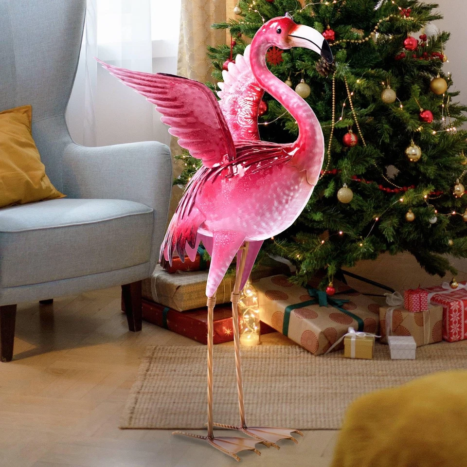 花园火烈鸟雕像和雕塑,户外金属鸟场艺术,粉红色 Fla... — 第 1/4 张图片
