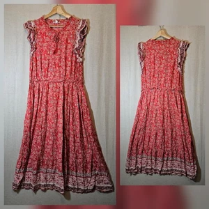 Strand Lunch Lounge Kleid Damen groß Landhaus Boho Midi Bauern rot Blumen - Bild 1 von 11