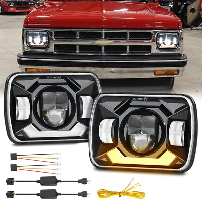 Pair 7x6" 5x7" LED Headlights Hi/Lo Halo DRL For 82-93 Chevy S10 Blazer GMC S15 - Image 1 of 4