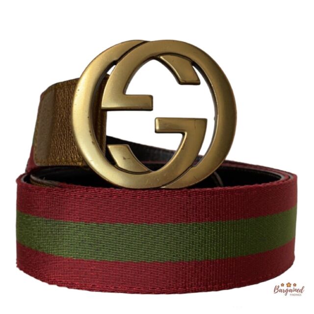 Vintage Gucci GG Buckle With Red & Green Skinny Belt Used 