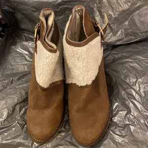 River Island Faux Wool And Leather Ankle Boots - Picture 1 of 5